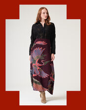 One Hundred Stars Crane Print Midi Skirt, Purple (PLUM), large