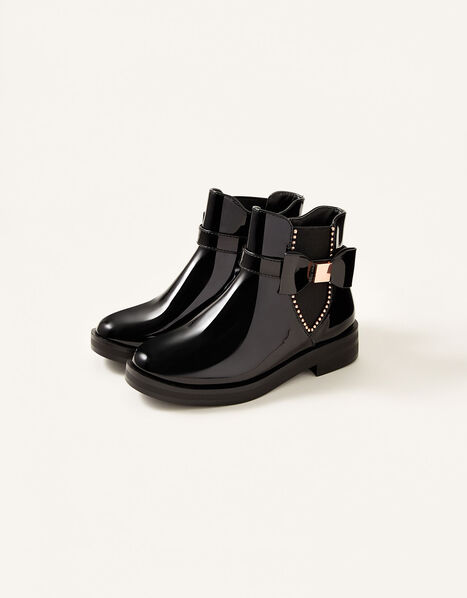 Patent Bow Studded Boots Black, Black (BLACK), large