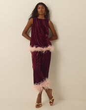 Emma Sleeveless Feather Crushed Velvet Top, Red (BURGUNDY), large