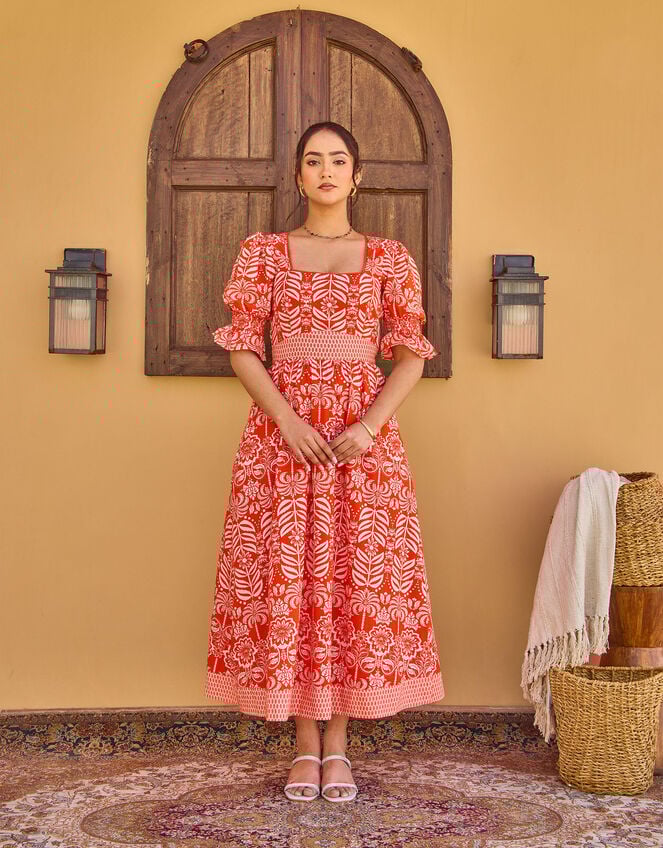 India & Mills Katie Tropic Midi Dress, Red (RED), large