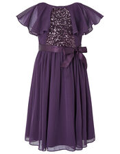 Cape Sleeve Sequin Dress in Recycled Fabric, Purple (PURPLE), large