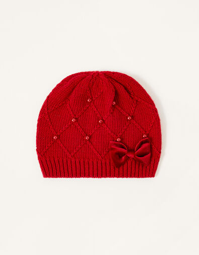 Ruby Pearl and Bow Beanie Red, Red (RED), large