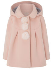 Baby Pom-Pom Hooded Coat Pink