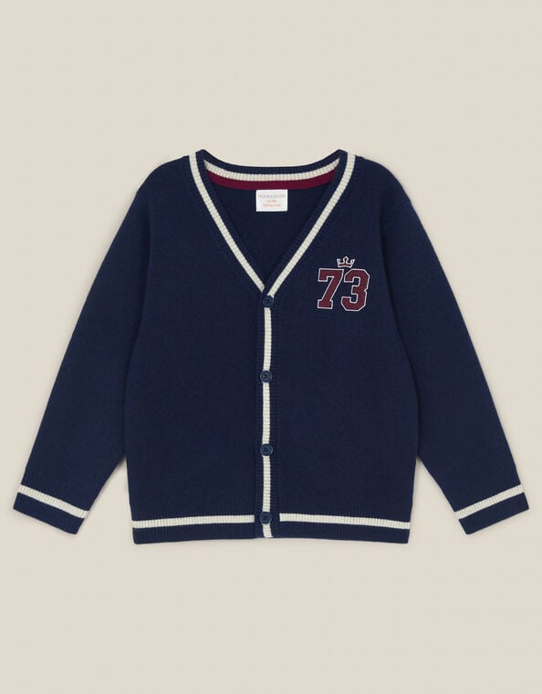 Sports Stripe V-Neck Cardigan, Blue (NAVY), large