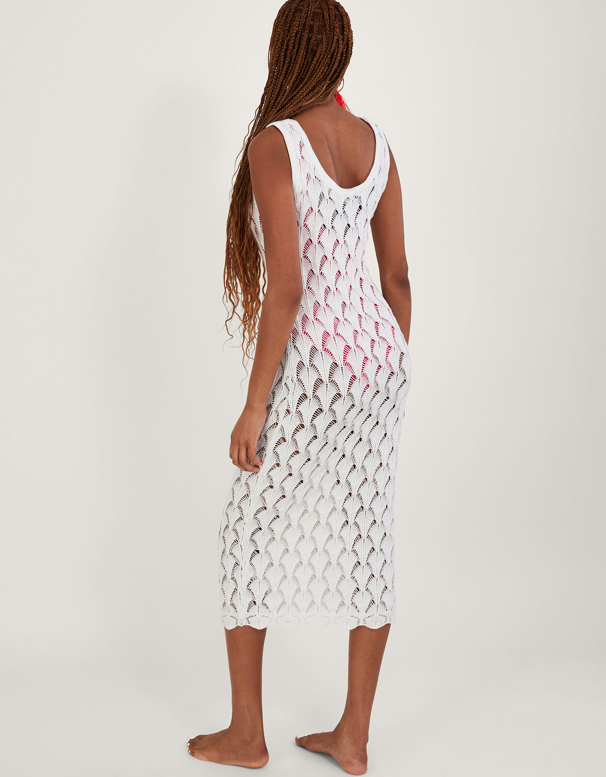 Pointelle Stitch Beach Midi Dress Ivory
