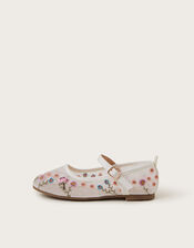 Floral Embroidered Mesh Ballet Flats, Multi (MULTI), large
