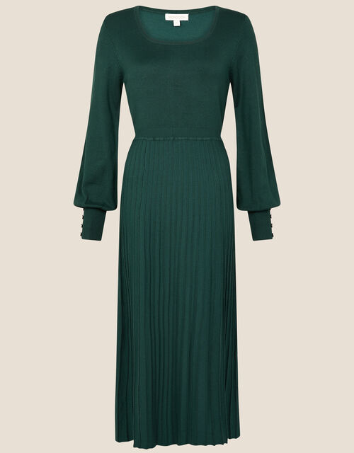 Casual Green Long Swedish Midi Dress with Turn-down Collar