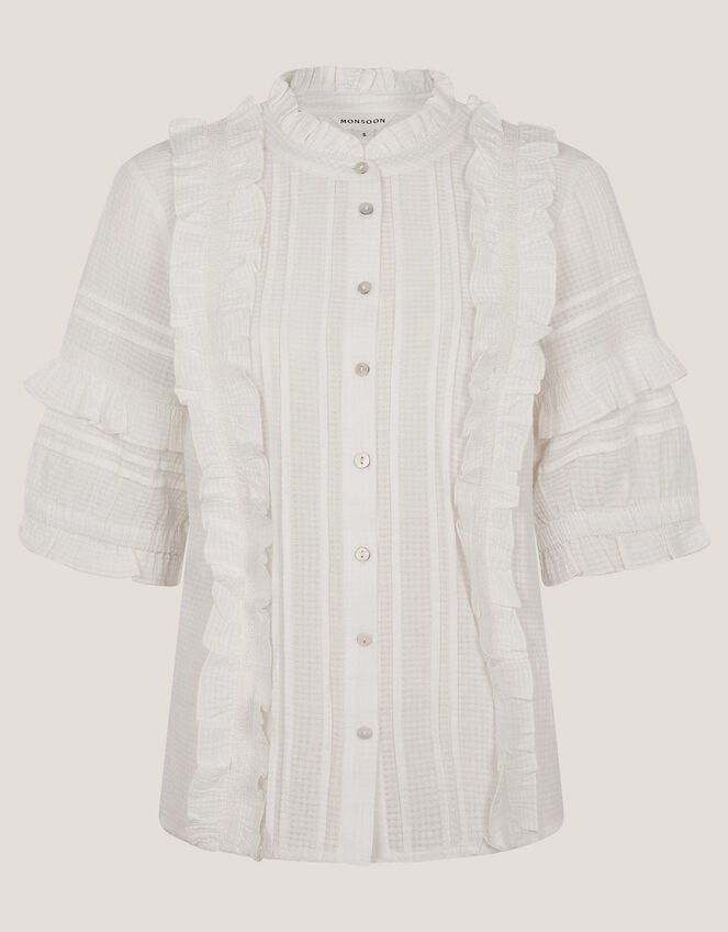 Meesha Frill Short Sleeve Shirt , Ivory (IVORY), large