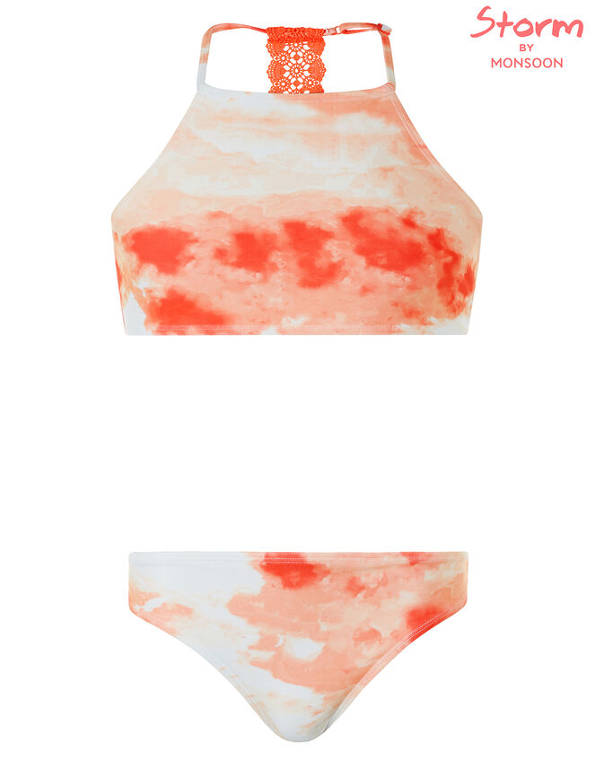 Arianna Tie Dye Crochet Bikini Set, Orange (CORAL), large