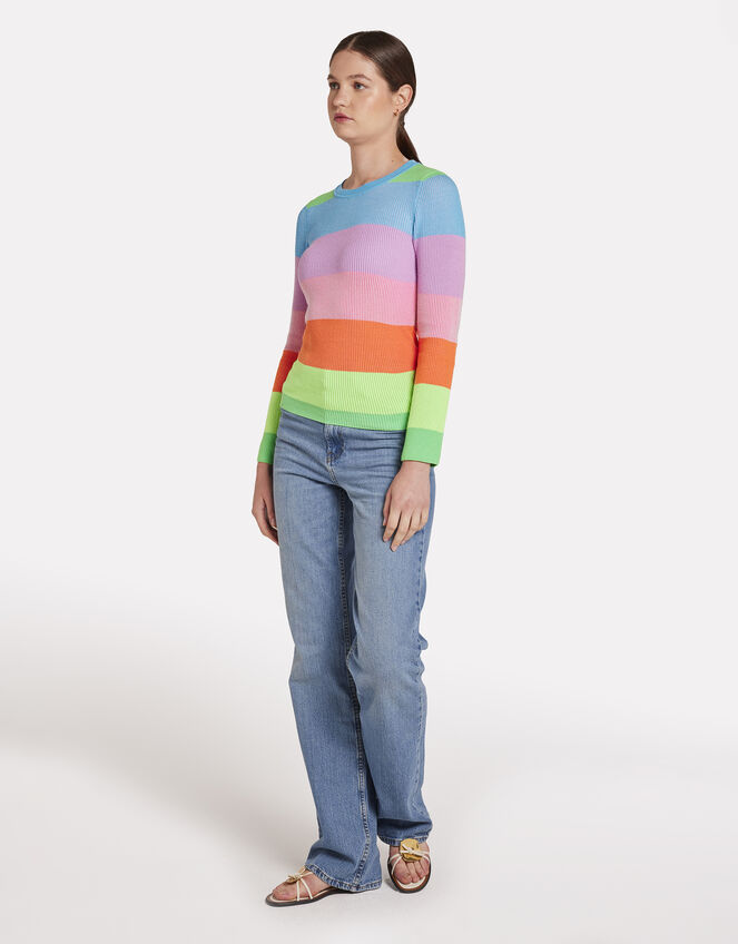 Wispr Stripe Crew Neck Jumper, Multi (MULTI), large