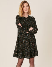 Spot Print Tiered Dress with LENZING™ ECOVERO™, Black (BLACK), large