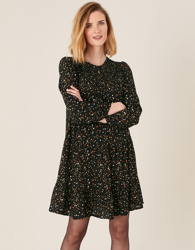 Spot Print Tiered Dress with LENZING™ ECOVERO™, Black (BLACK), large