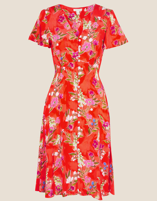 Khloe Button Through Dress in Sustainable Viscose, Orange (ORANGE), large