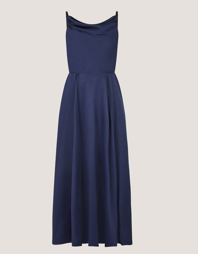 Cowl Neck Satin Prom Dress, Blue (NAVY), large