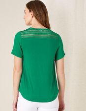Lace Trim Woven Top, Green (GREEN), large