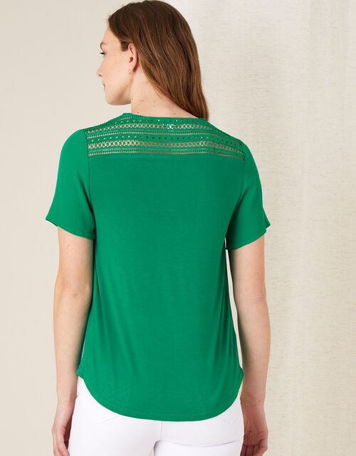Lace Trim Woven Top, Green (GREEN), large