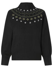 Embellished Yoke Knit Jumper, Black (BLACK), large