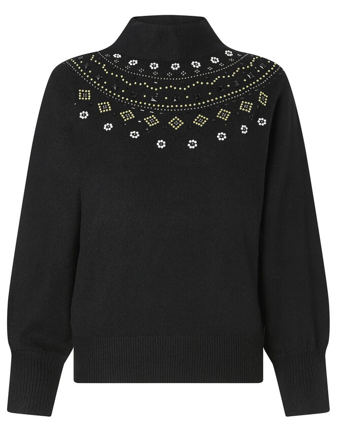 Embellished Yoke Knit Jumper, Black (BLACK), large