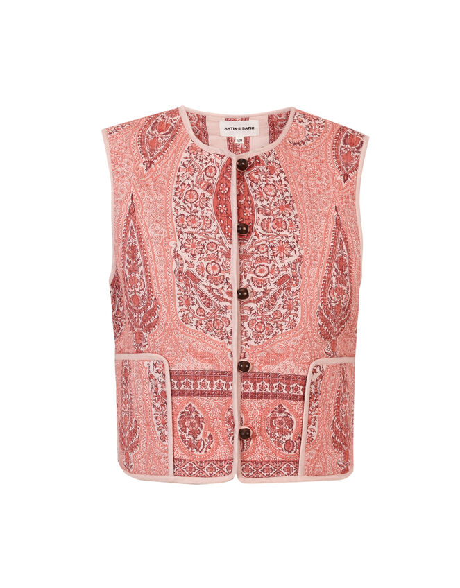 Antik Batik Tajara Paisley Quilted Waistcoat, Orange (CORAL), large