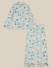 Christmas Skiing Dog Long Pyjamas Set, Blue (BLUE), large
