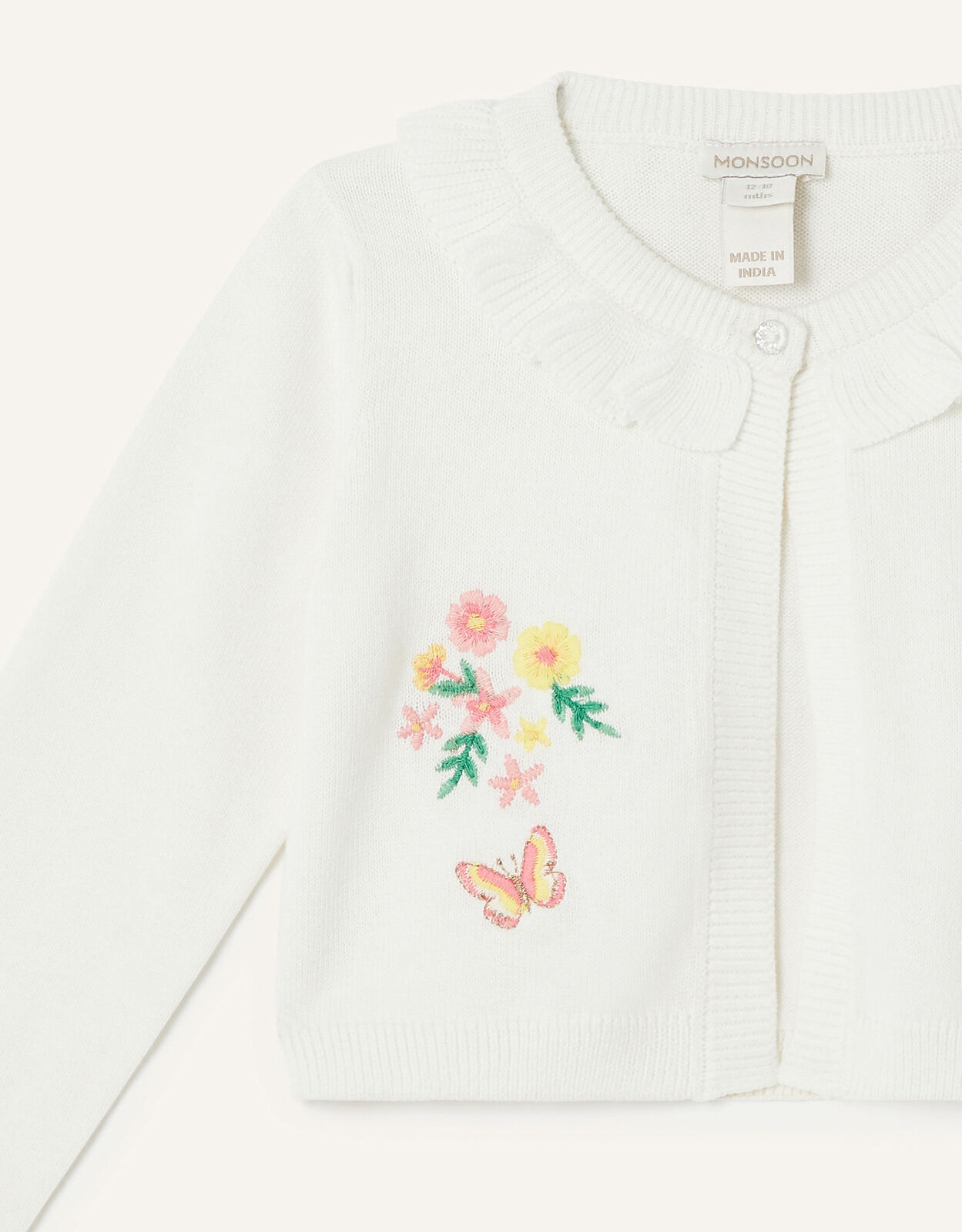 Baby Floral Embroidered Cardigan Ivory