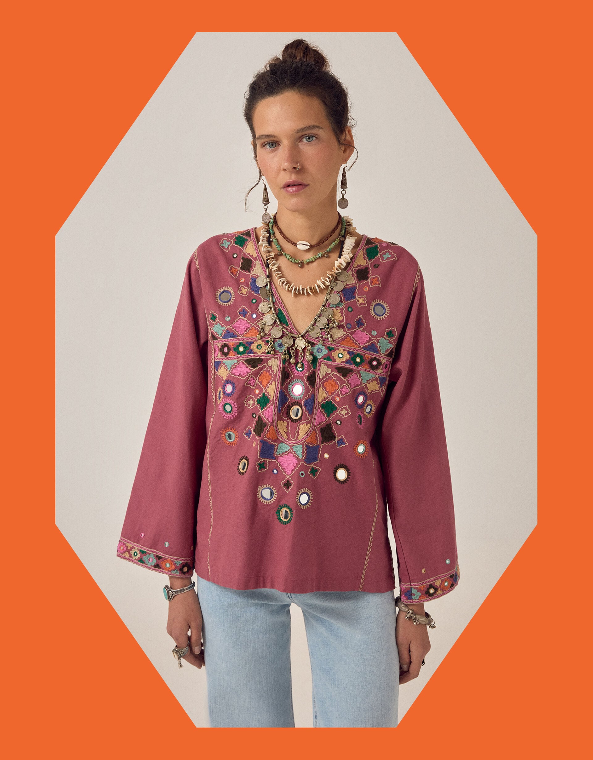 Maison Hotel Asha Mirror Embroidered Top Pink