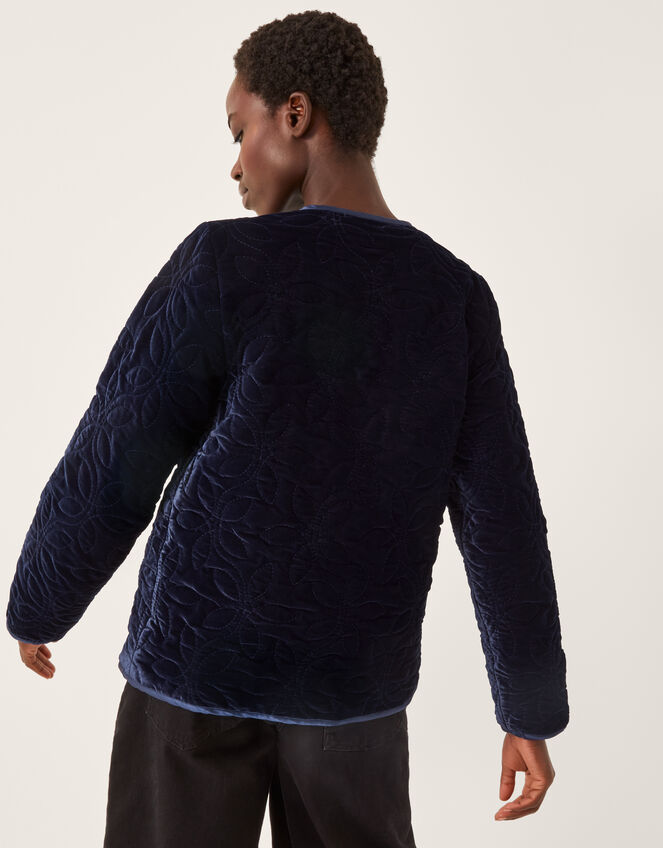 Delilah Embroidered Velvet Quilted Jacket, Blue (NAVY), large