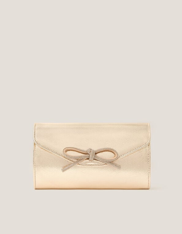 Sia Diamante Bow Clutch Bag, Gold (GOLD), large