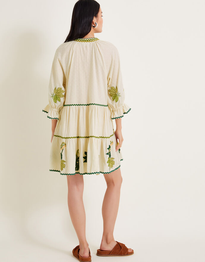 Ivory Viscose Dupion Leaf Printed Dress (1 PC)