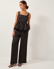 Maisie Satin Wide Leg Trousers, Black (BLACK), large