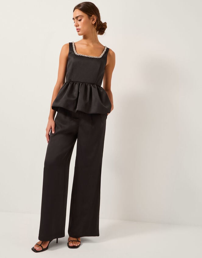 Maisie Satin Wide Leg Trousers, Black (BLACK), large