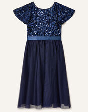 Truth Sequin Flutter Sleeve Dress, Blue (NAVY), large