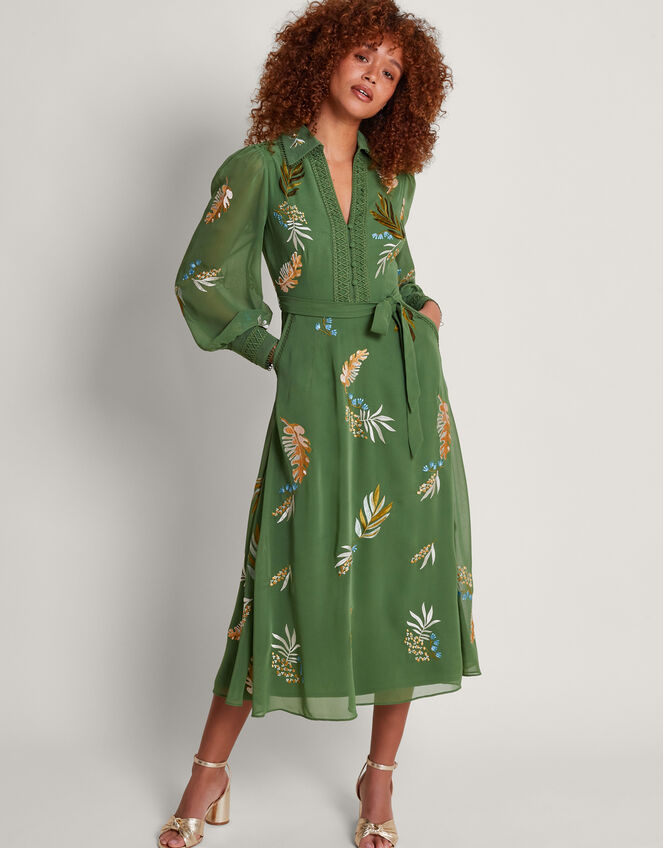 Erin Embroidered Shirt Dress, Green (GREEN), large