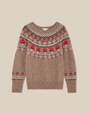 Mia Mushroom Fair Isle Jumper, Mink (MINK), large