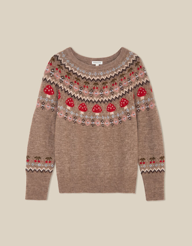 Mia Mushroom Fair Isle Jumper, Mink (MINK), large