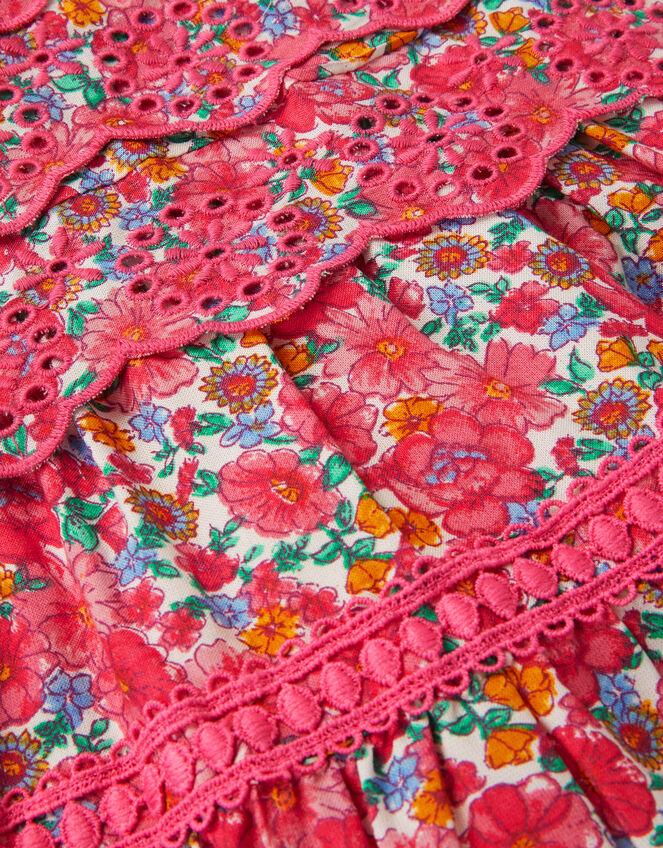 Floral Broderie Puff Sleeve Dress, Pink (PINK), large