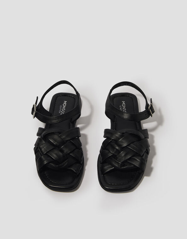 Pip Woven Leather Sandals, Black (BLACK), large