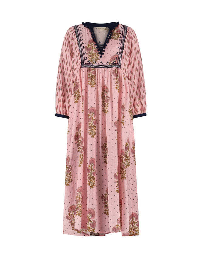 East Dotty Print Embroidered Midi Dress, Pink (PINK), large