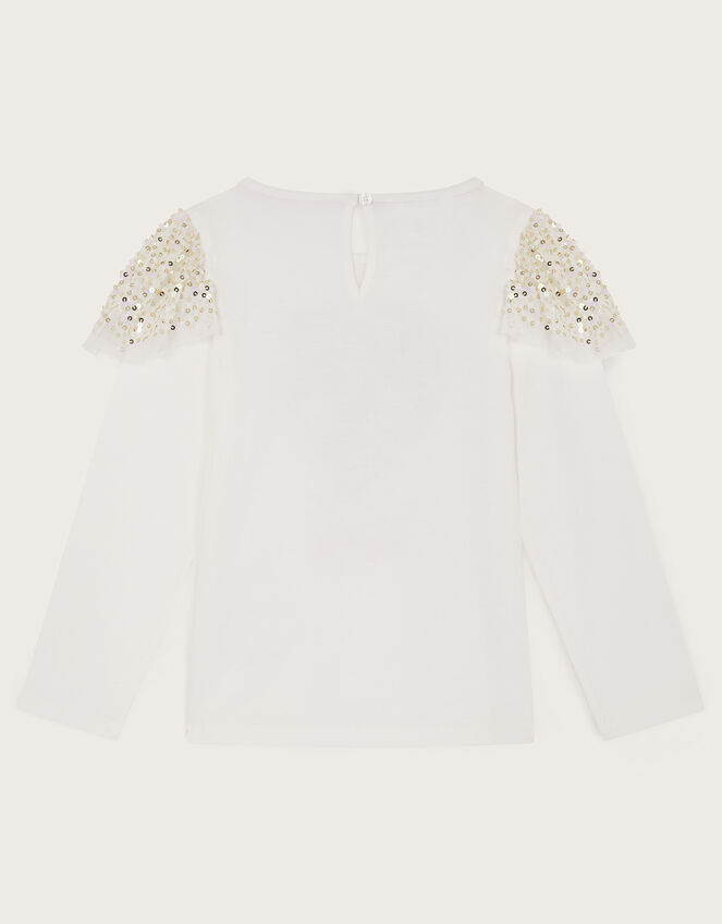 Love London Sequin Long Sleeve Top, Ivory (IVORY), large
