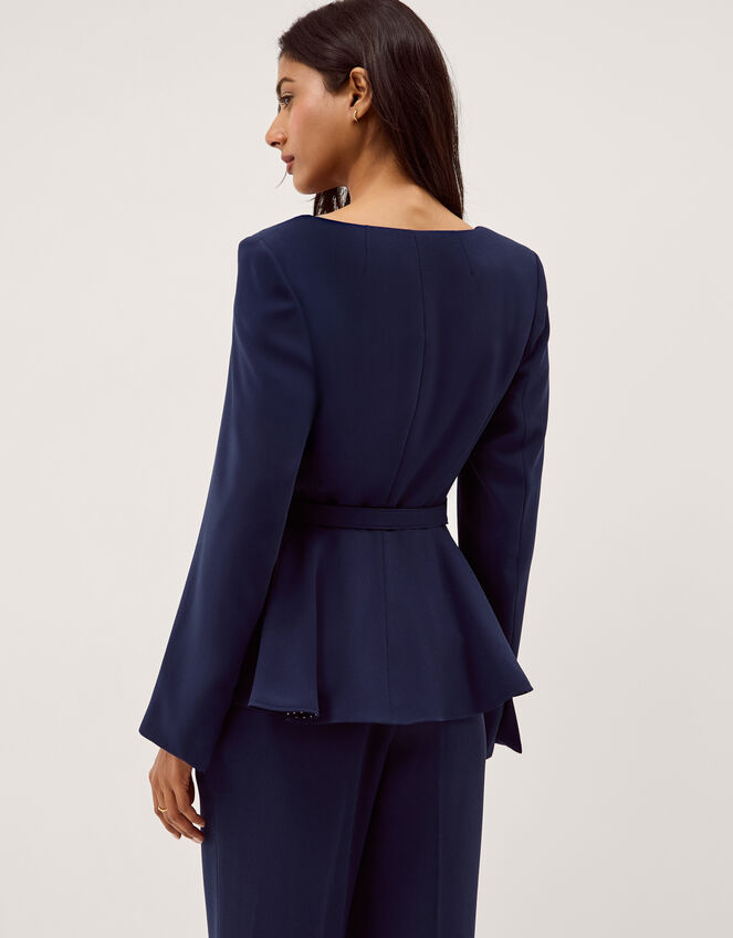Erin Belted Peplum Jacket, Blue (NAVY), large