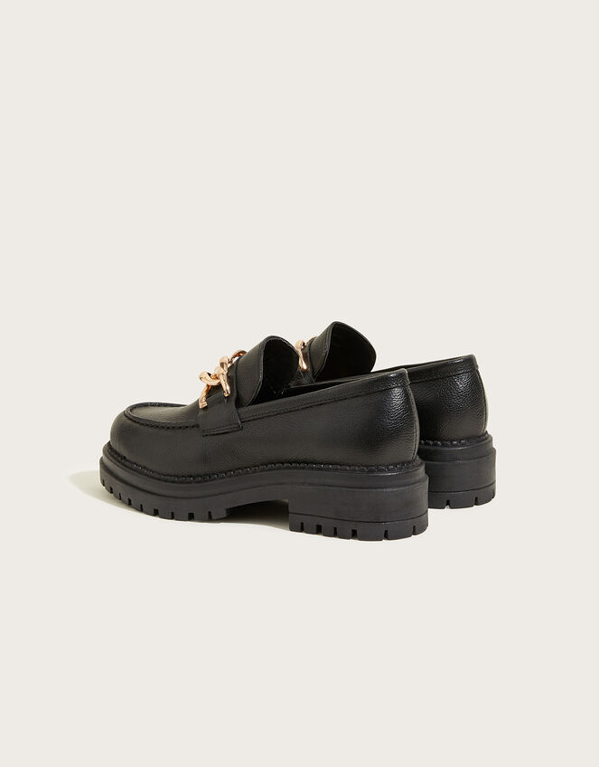 Chain Detail Leather Stomper Loafers, Black (BLACK), large