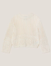 Cropped Knit Jumper, Ivory (IVORY), large