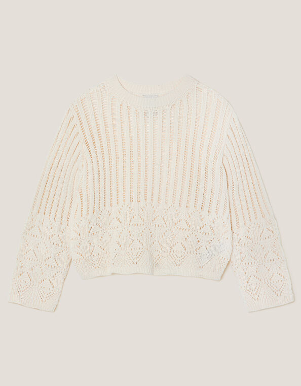 Cropped Knit Jumper, Ivory (IVORY), large