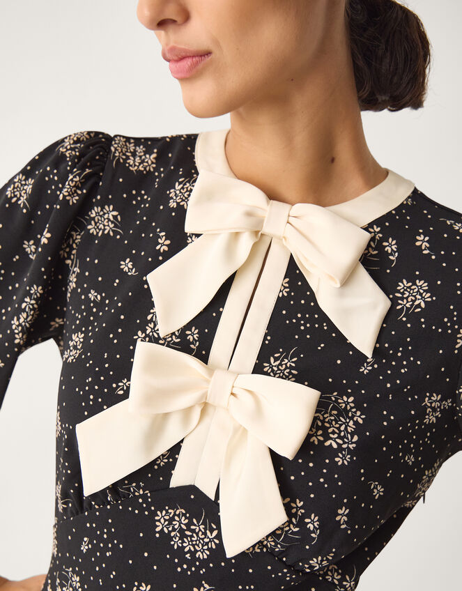 Dotty Bow Floral Jersey Midi Dress Black