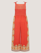 Monsoon x Charlie Taylor Palm Embroidered Jumpsuit, Orange (ORANGE), large