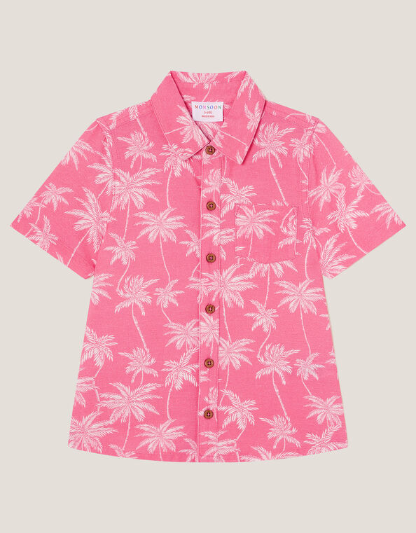 Palm Print Short Sleeve Shirt, Pink (PINK), large