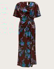 Sassa Floral Velvet Cowl Midi Dress, Brown (BROWN), large