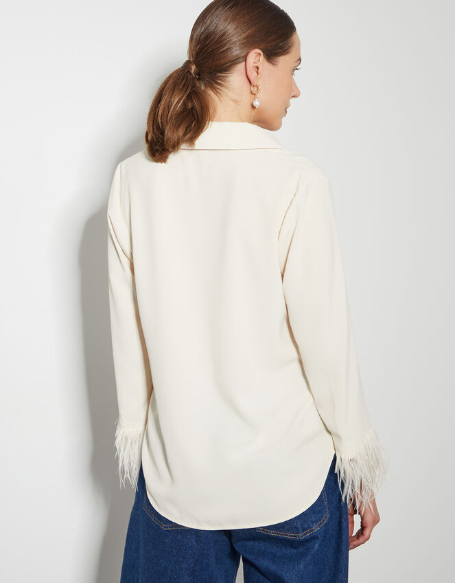 Greta Feather Sleeve Blouse, Ivory (IVORY), large