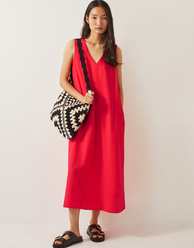 Britt Sleeveless A-Line Midi Dress, Orange (CORAL), large