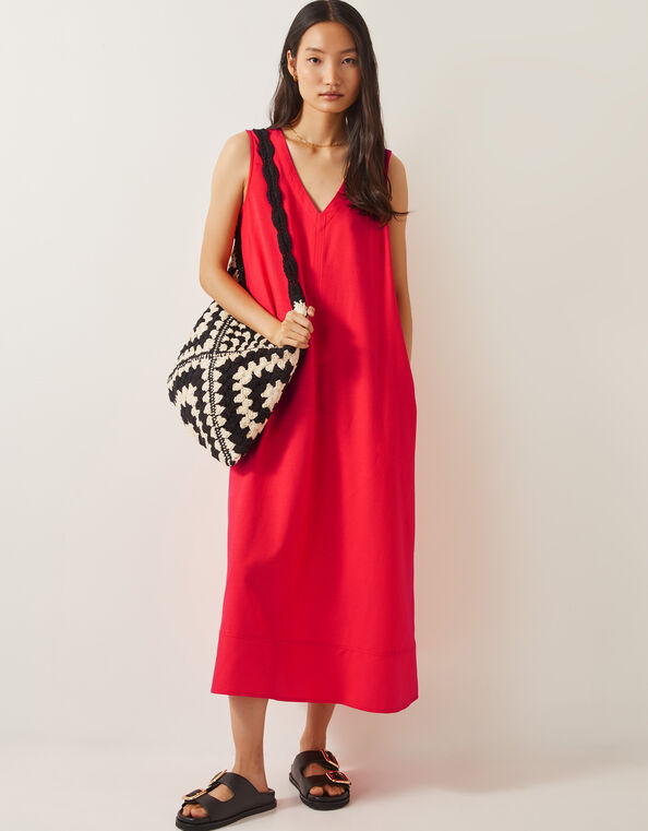 Britt Sleeveless A-Line Midi Dress, Orange (CORAL), large